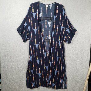 Ariat Women's Size XL/XXL Open Front Kimono Longhorn Duster Cardigan Coverup